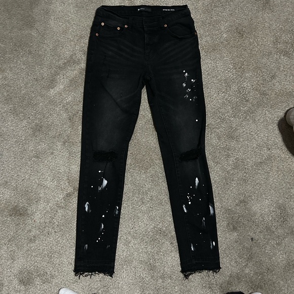 Black Distressed Jeans with Paint Splatter